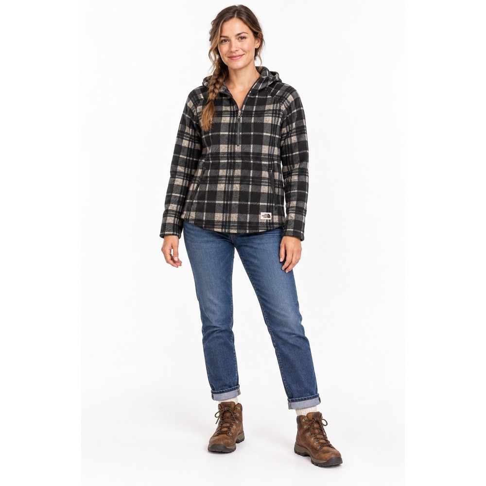 The North Face Women Crescent Hooded Pullover Heritage Plaid Black White Small